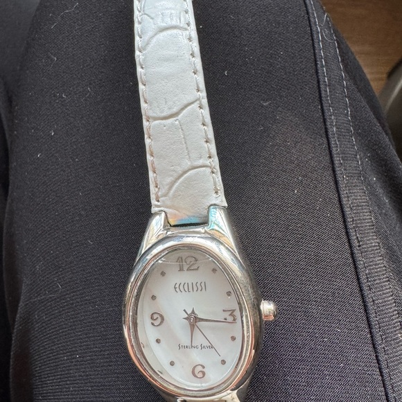 Ecclissi Sterling Silver Watch with White Leather Strap